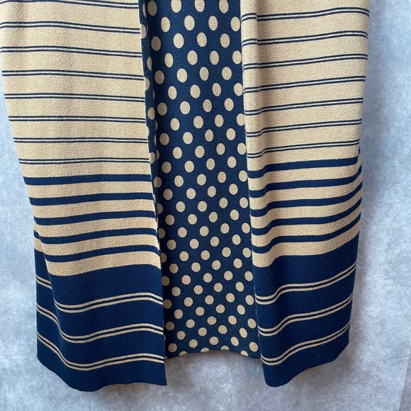 Chico's Cardigan Duster Womens 2 Large Long Line Open Front Sleeveless Tan Blue - Picture 4 of 13